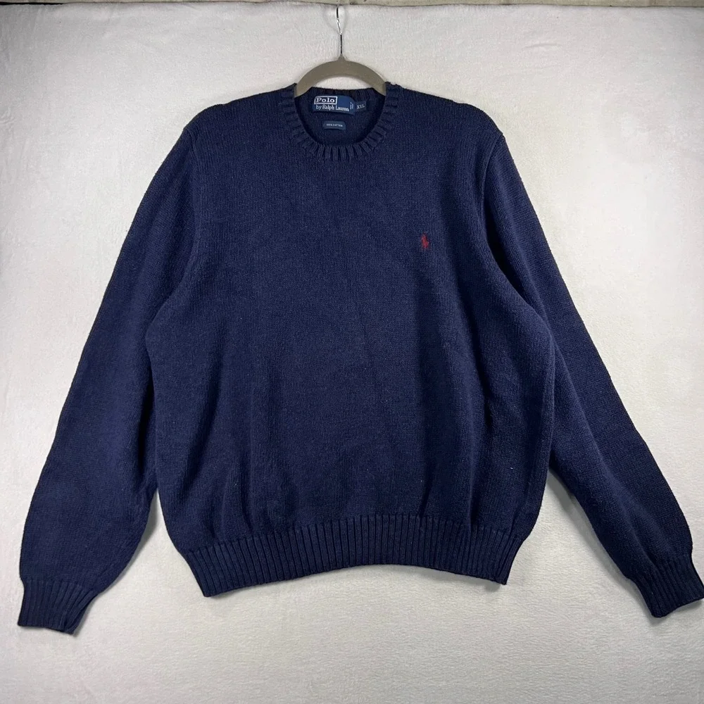 Polo Ralph Lauren Sweater Navy Crew Neck Long Sleeve Cotton XXL Fisherman Grunge
